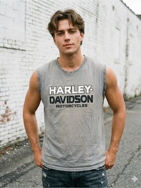 Harley Davidson Men L Gray Muscle Tank Grand Turk Crewneck Top Motorcycle 2018